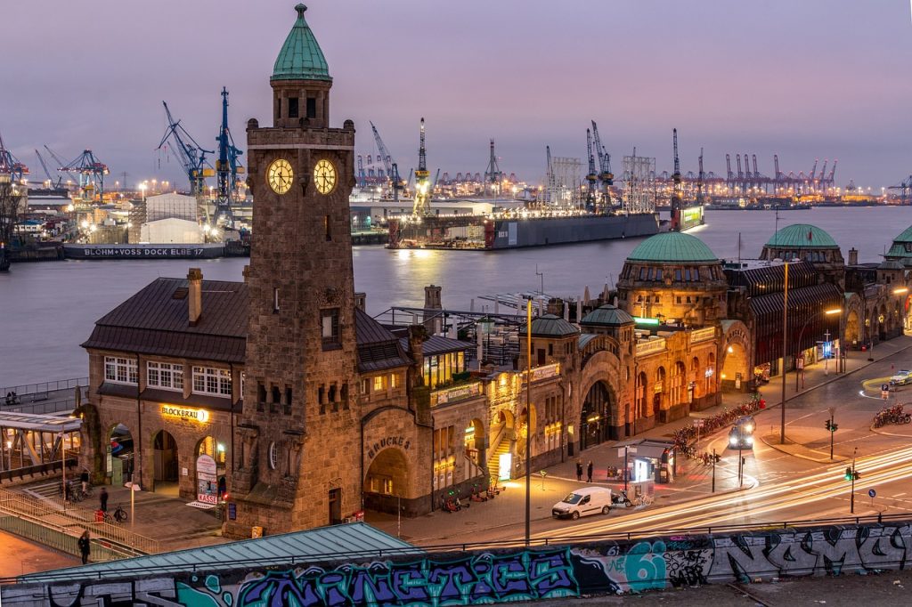 port, clock tower, hamburg, architecture, tower, landmark, harbor cranes, harbor, city, twilight, dusk, dawn, river, elbe, hanseatic city, panorama, northern germany, germany, hamburg, hamburg, hamburg, hamburg, hamburg